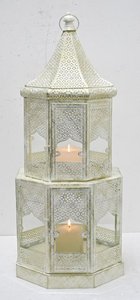 FAROLA METAL CRISTAL 30X30X71 DESGASTADO BLANCO FA200156