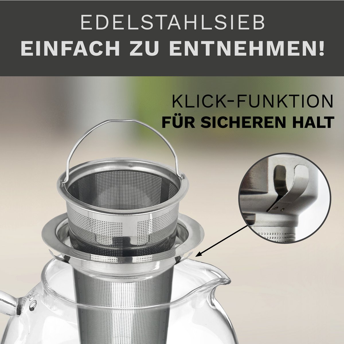 Creano Glasteekanne 1,3l mit Edelstahl-Sieb