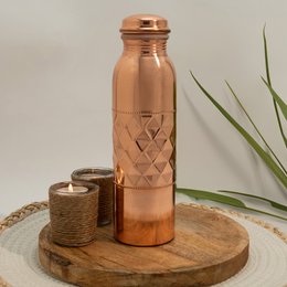 Puur koperen waterfles dot diamond polished ± 950 ml