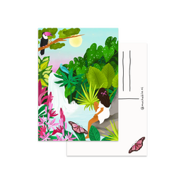 Postkarte - Illustration Frau am Wasserfall und Dschungel