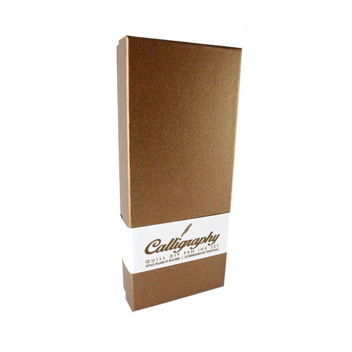 Quillpen Ink Set, scatola color marrone dorato con piuma di fagiano