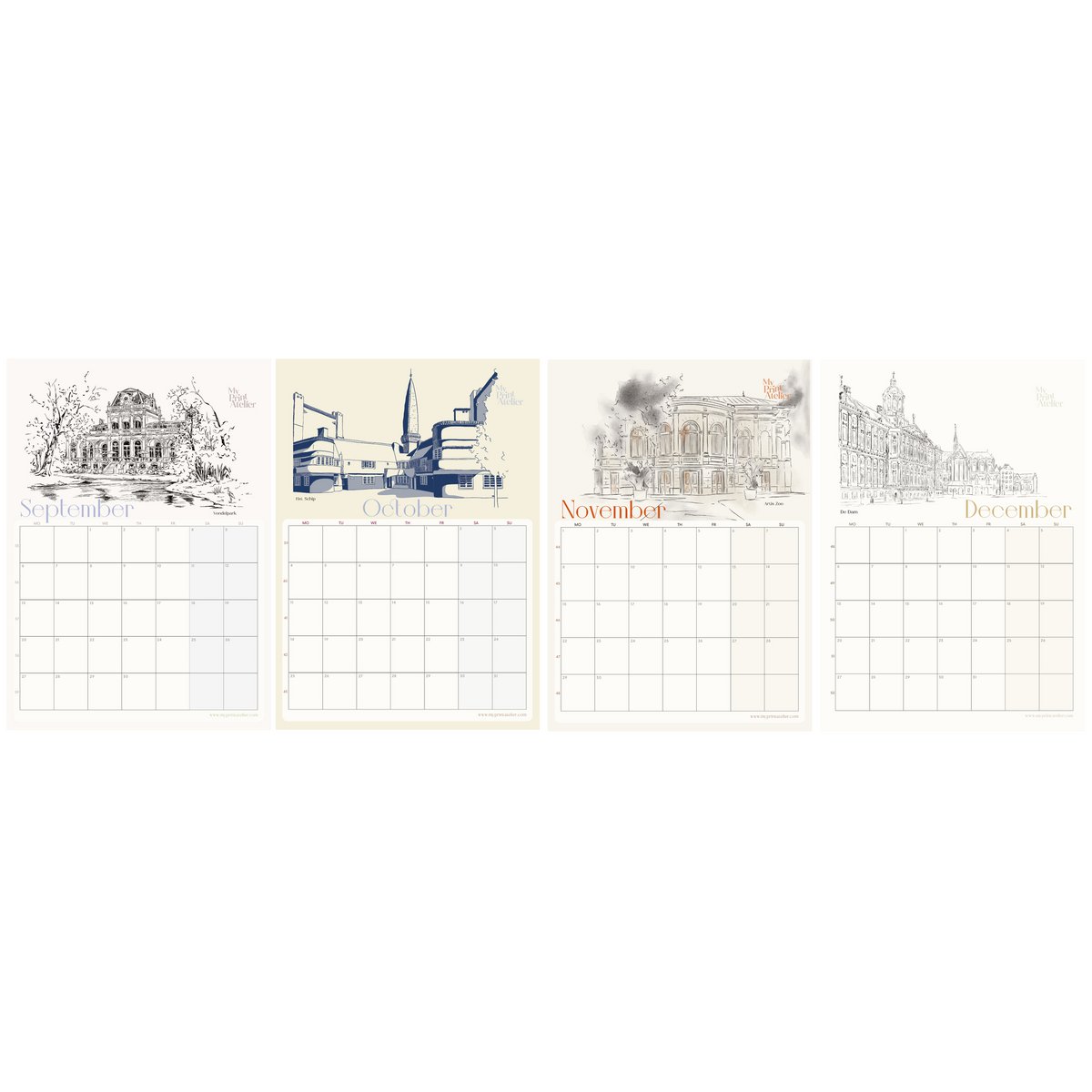 2027 Kalender Amsterdam Ikoner - A3 - Månedskalender, Vægkalender