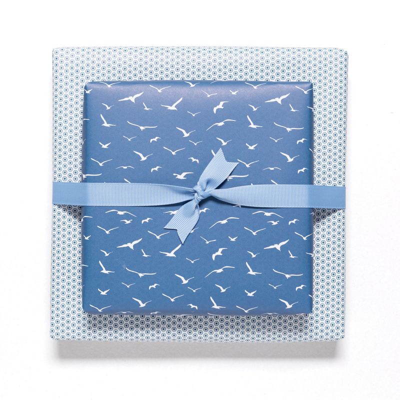 Bird wrapping paper blue - maritime wrapping paper with seagulls, as a gift packaging for baptism, communion or confirmation