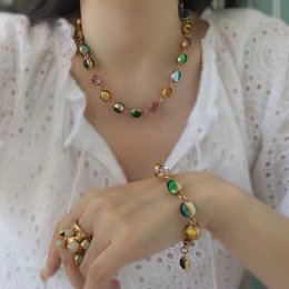 Vintage Rainbow Glass Stones Jewelry Set