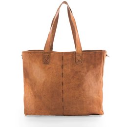 Tan leather shoulder bag with a simple, minimalist design. Features a spacious interior and sturdy leather handles for comfortable carrying.