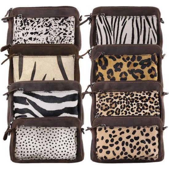 Telefontasche dunkelbraunes Leder mit Tierdruck dunkelbrauner Damenbeutel kleiner Crossbody