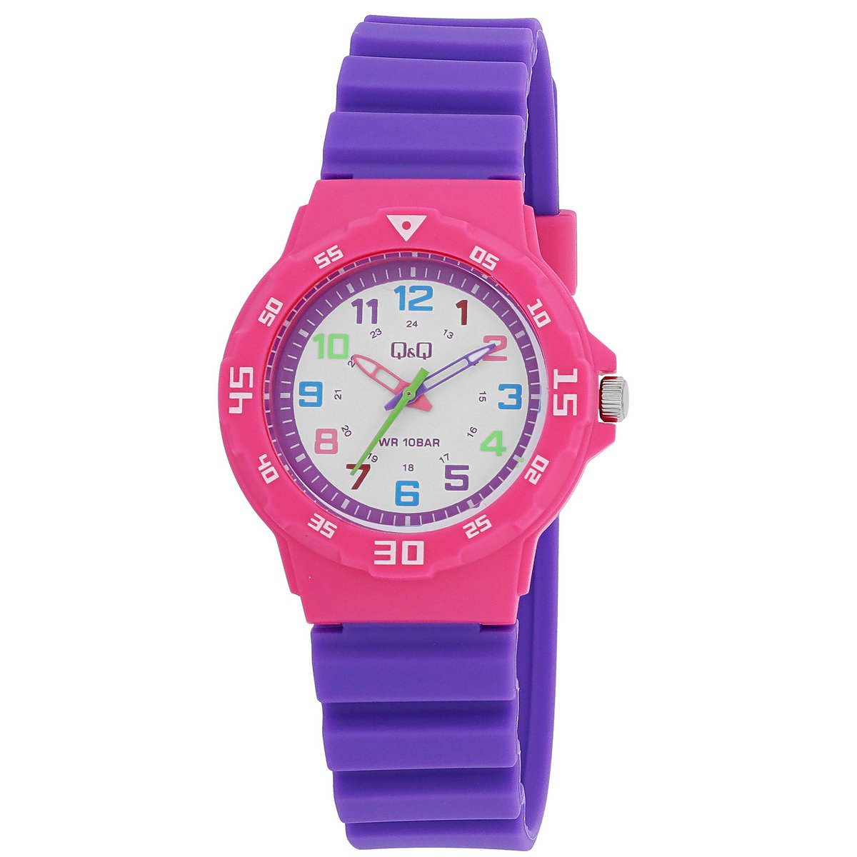 Q&Q Kinder/ Mädchen, Uhr mit Silikonarmband, Ø 33 mm, lila/ pink