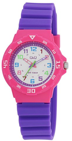 Q&Q kinder-/meisjeshorloge met siliconen band, Ø 33 mm, paars/roze