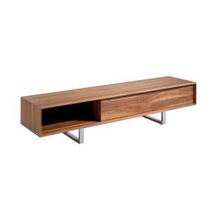 Walnut wood and chromed steel TV cabinet
