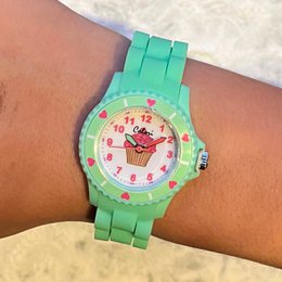 Colori Kidz 5-CLK061 Børneur med Cupcake - Silikonerem - Ø 30 mm - Lysegrøn