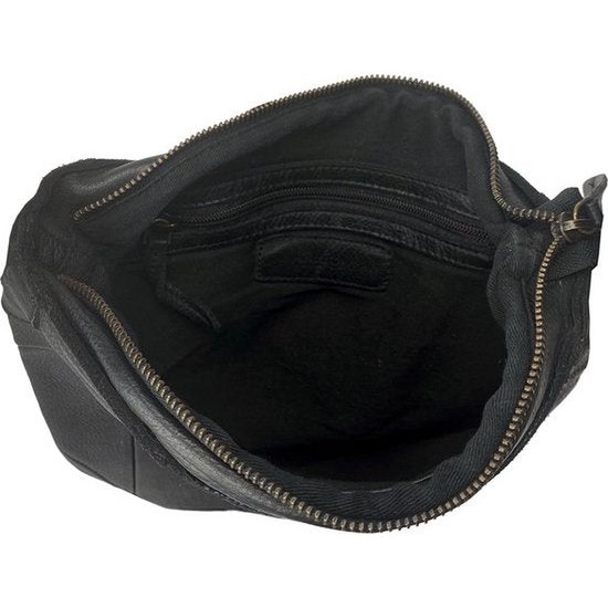 Ruime buffelleren schoudertas – Zwarte leren handtas voor dames