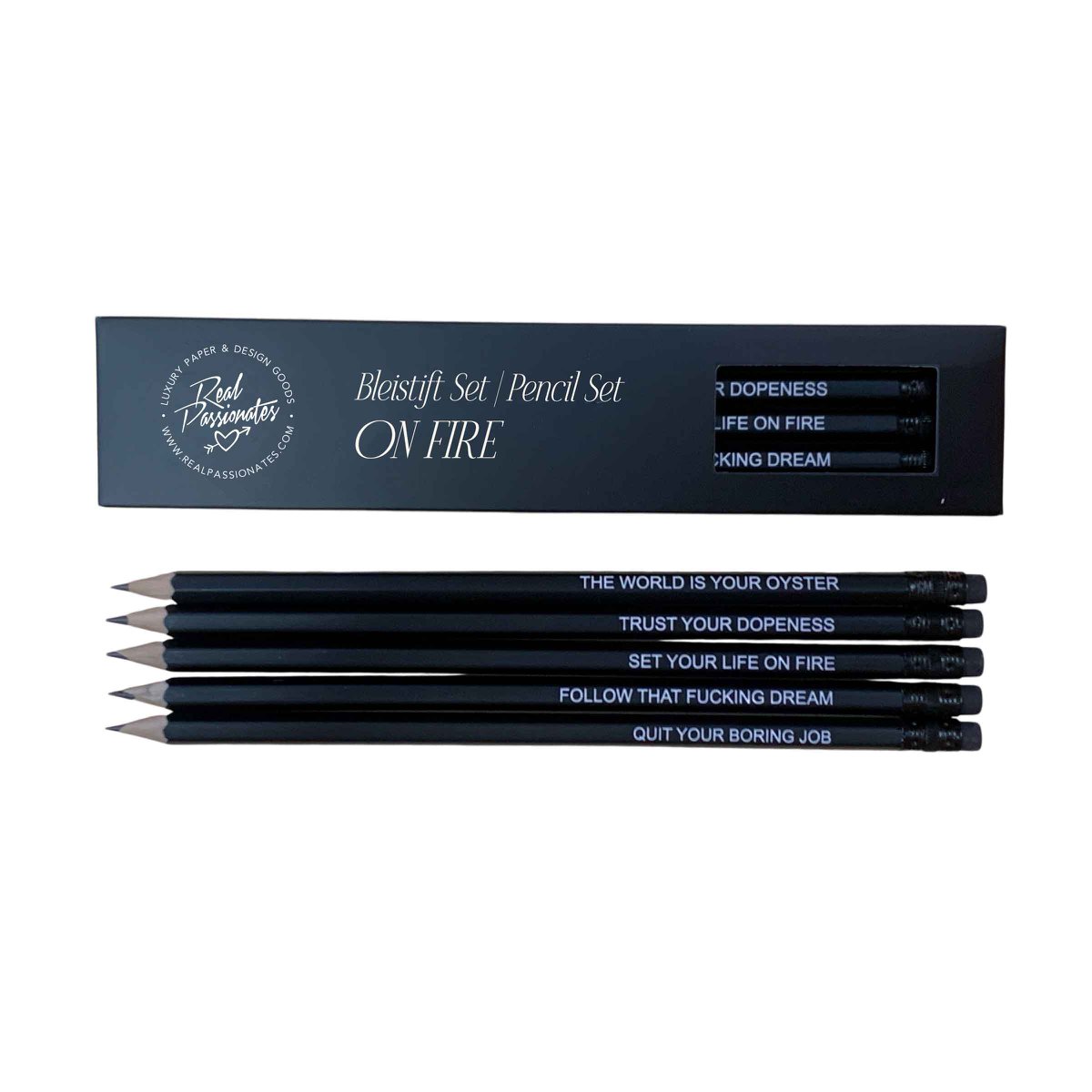 Pencil set "ON FIRE", 5 pieces, black/white