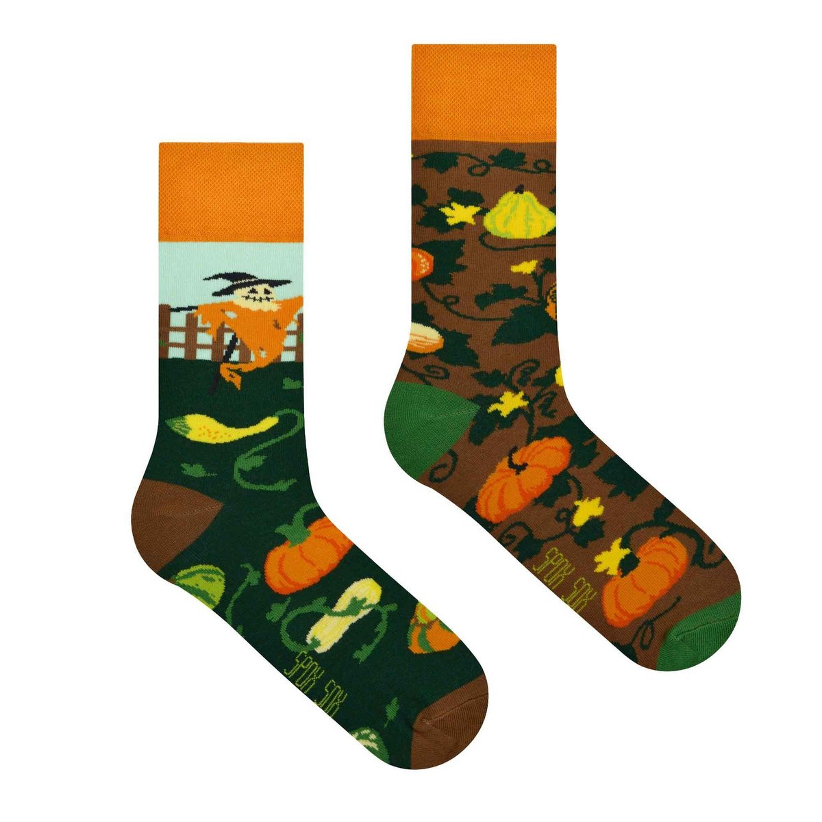 Pumpkins socks | Autumn socks with scarecrow - casual mismatched socks
