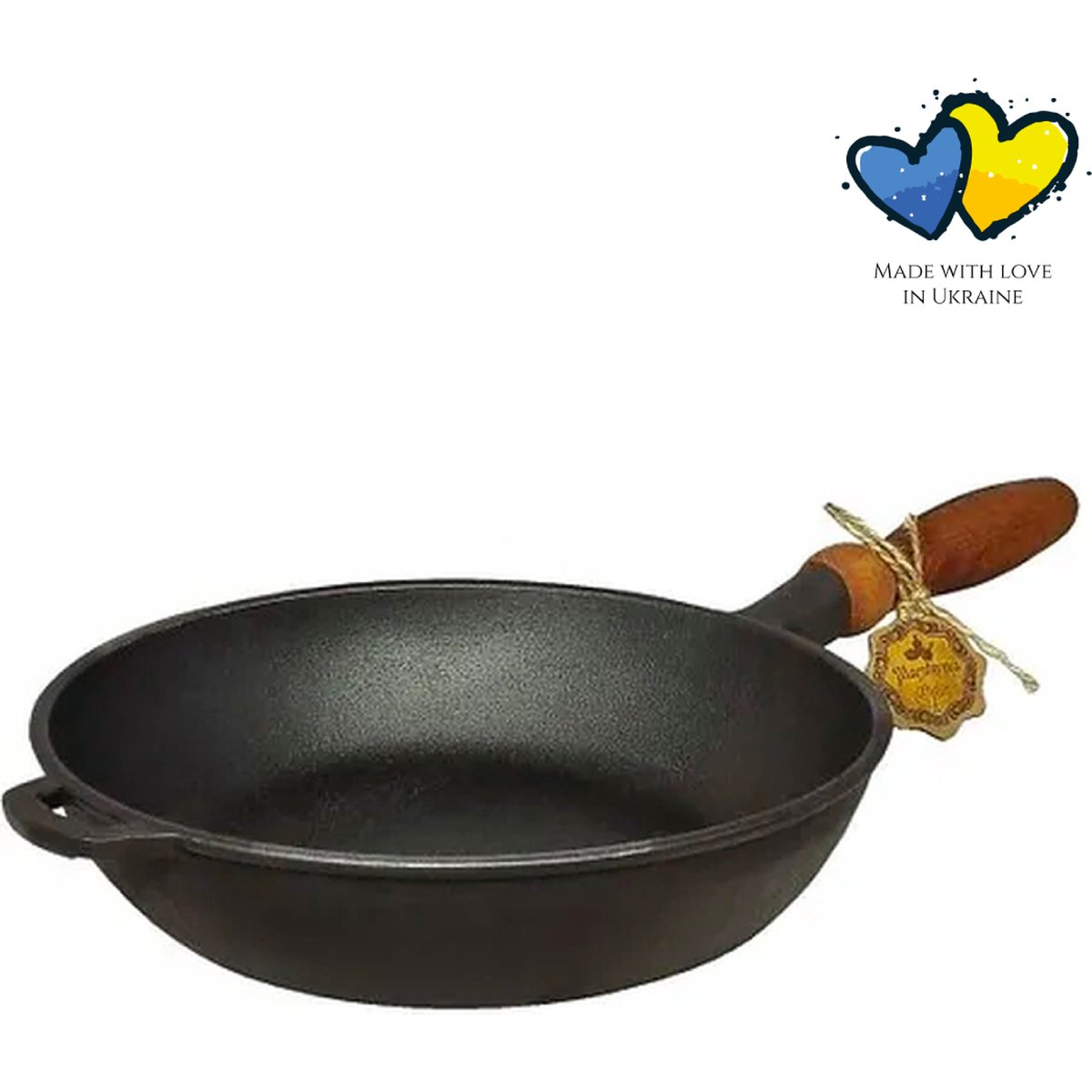 Freing Pan de hierro fundido - Ø 28 x 6 cm - sartén de hierro fundido para todas las fuentes de calor - mango de madera - PFAS - Negro