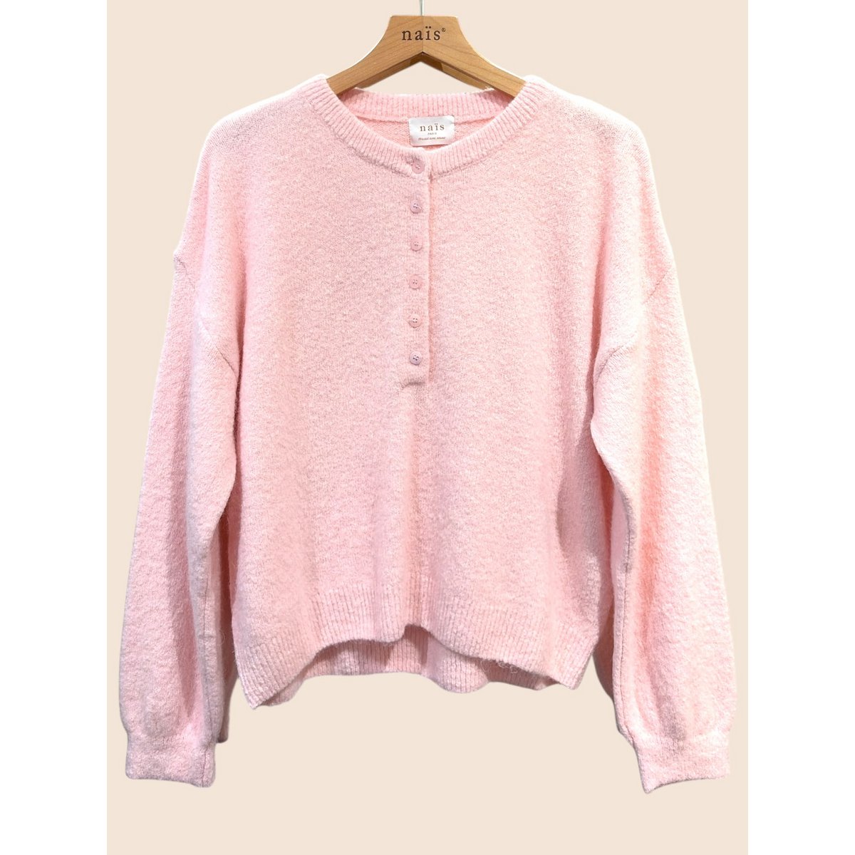 Pull col boutonné manches ballon en alpaga