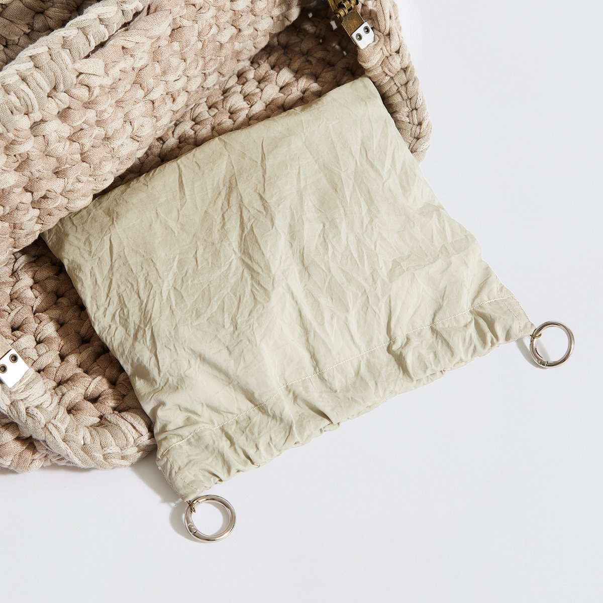 “Sassolino” handcrafted shoulder bag with waterproof pouch beige + crème