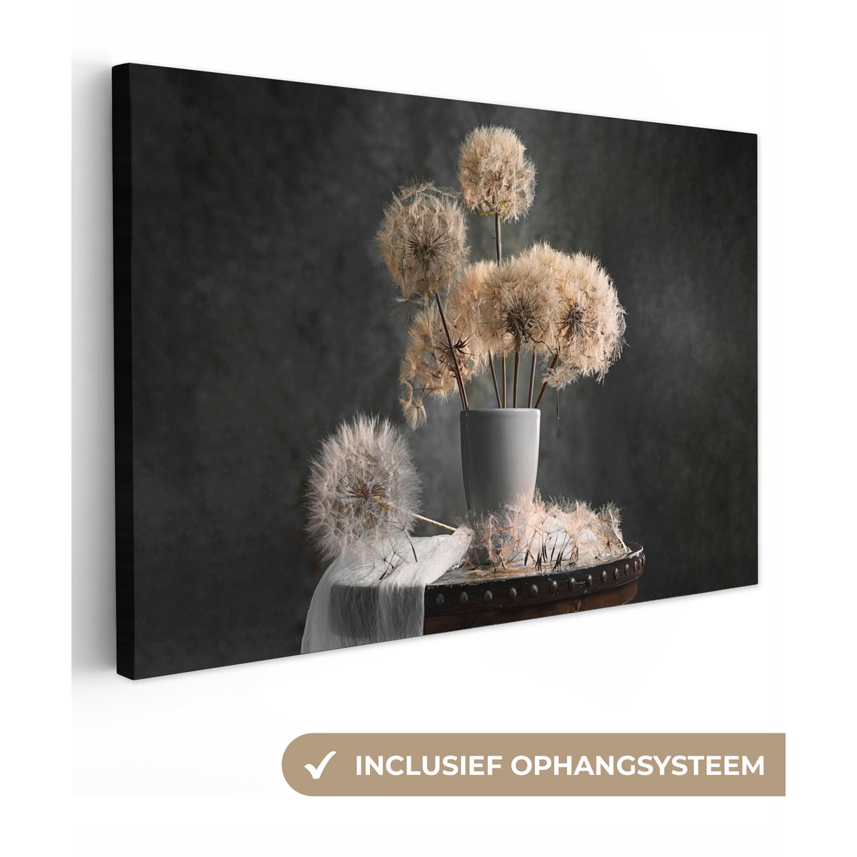 Leinwand Malerei - Wanddekoration - Blumensamen - Löwenzahn - Vase - Stillleben - Bouquet