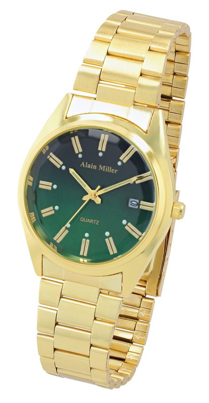 Alain Miller unisex watch with metal strap, Ø 36.5 mm, gold/green