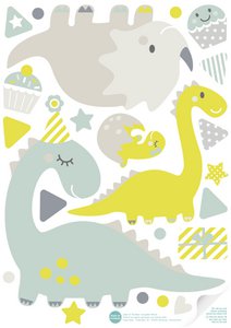 Muurstickers "Dinoparty" Taupe/Mint/Lime