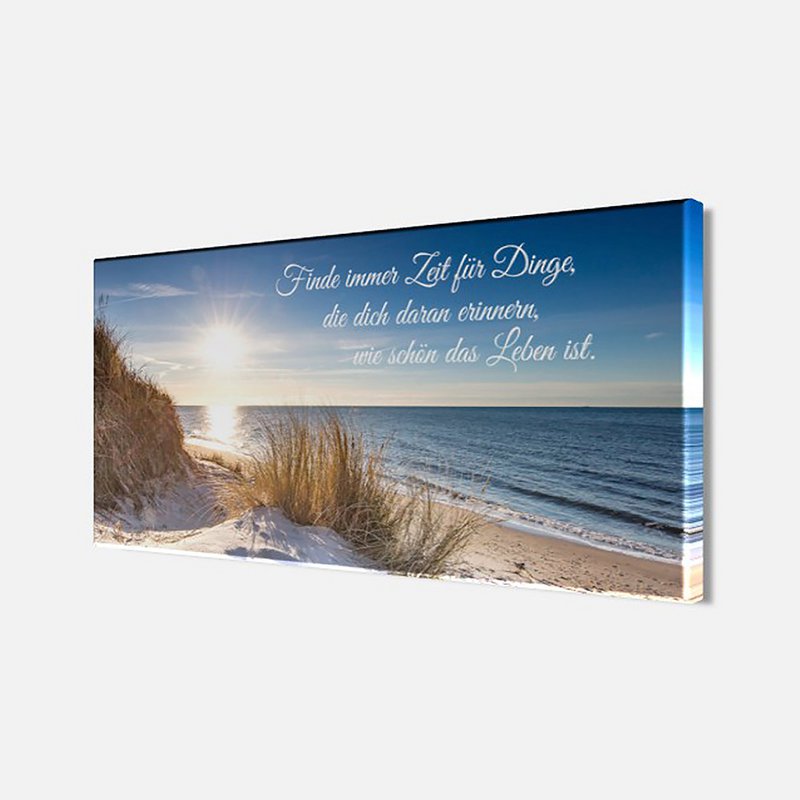 Wandbild STRAND MIT SPRUCH 33x70 cm – Leinwandbild Keilrahmen Deko modern