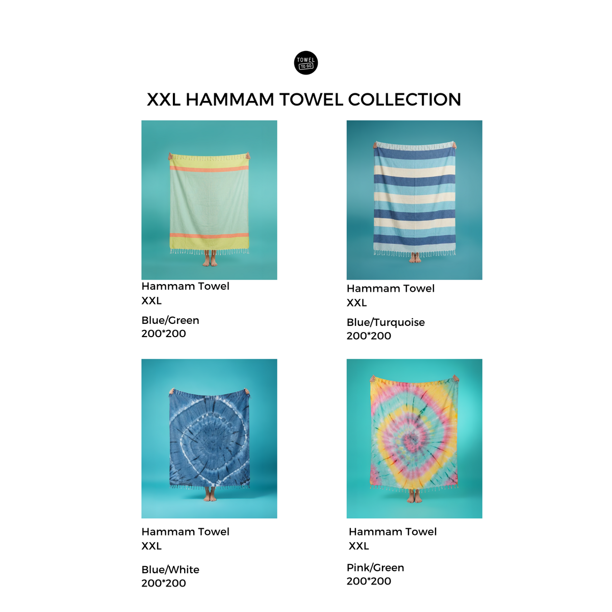 TOWEL TO GO NEON XXL Recycled Cotton Beach Towel 200x200 cm | Quick Dry | Green / Blue | with Gift Box