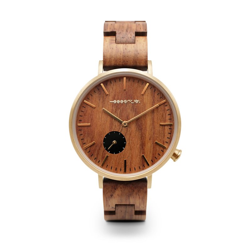 Dameshorloge van metaal en hout - 36 mm