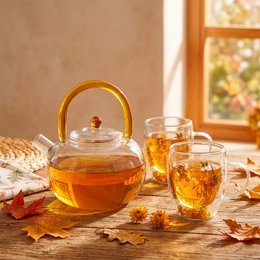 Glass teapot with yellow handle 800ml