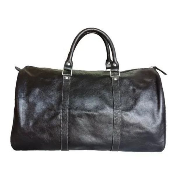 Handmade Black Leather Travel Bag – Artisan 22.8" (58cm) "Obsidian" Duffle with Protective Base Rivets & Executive Finish