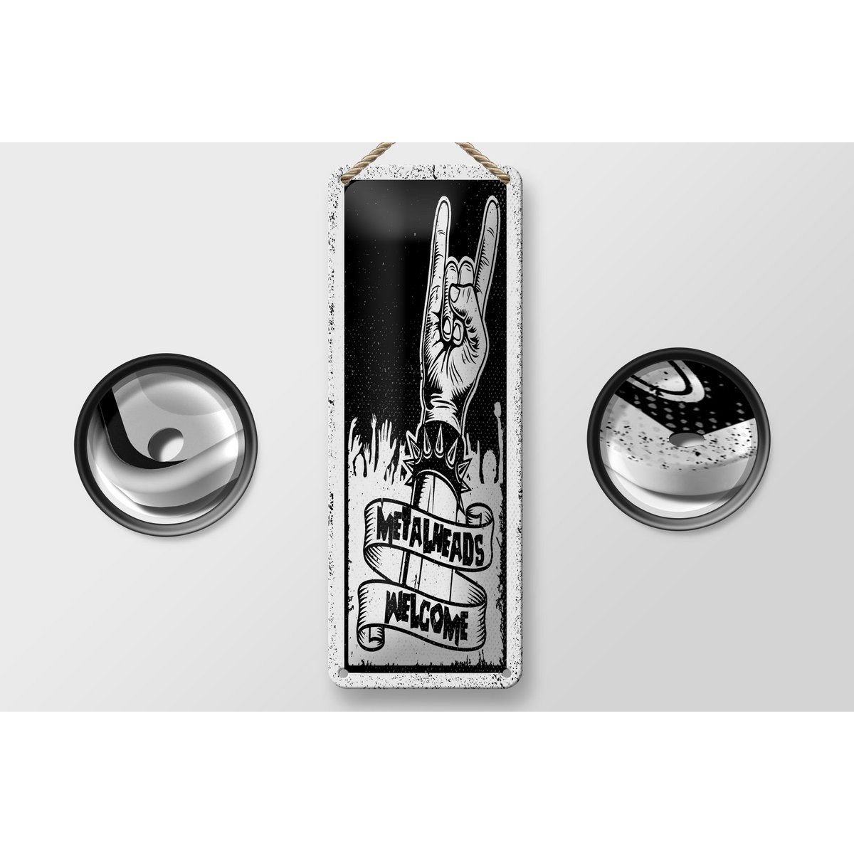 Blechschild Spruch 27x10 cm Metalheads welcome Stachelarmband Deko Schild