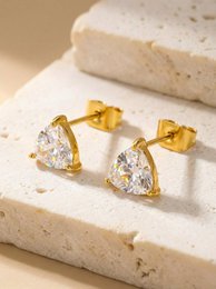  Gold stud earrings, minimalist triangular crystal studs, small hypoallergenic jewelry, Scandinavian design, women's gift
