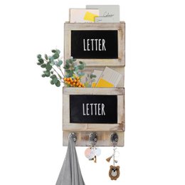 Organisateur de tenture murale en bois rustique pour courrier, porte-clés, crochets pour sangles de suspension, porte-manteau, rangement de lettre de journal, support pour tableau de décoration rustique