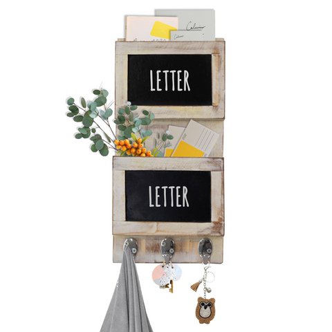 Rustikaler Holz-Wandbehang-Organizer für Post, Schlüsselanhänger, Haken zum Aufhängen von Riemen, Garderobe, Zeitungsbriefaufbewahrung, Regal für rustikale Wohnkultur-Tafel
