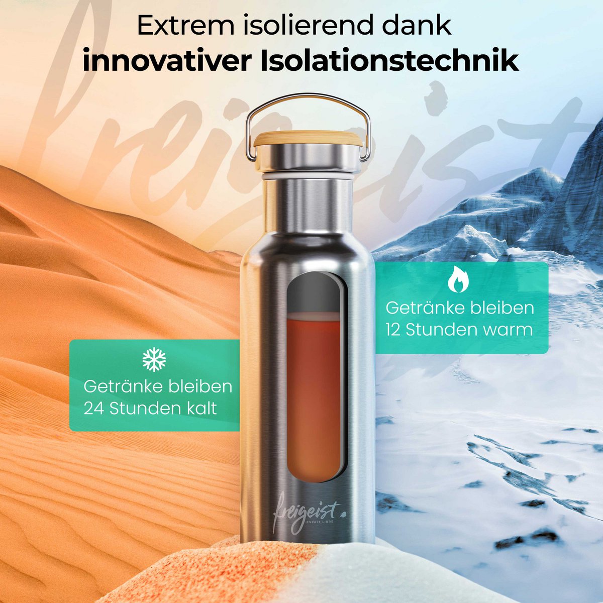 Thermosflasche aus Edelstahl | Trinkflasche, doppelwandig, vakuumisoliert | 750 ml