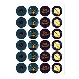24 cool Halloween stickers to scare you with spiders and witches' brooms: Happy Halloween, blue, MATTE paper stickers also (ø 45mm; 4 motifs)