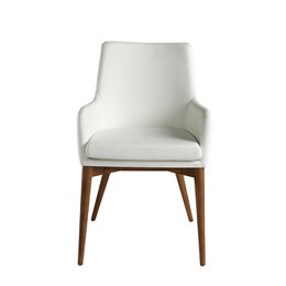 Stoel bekleed met kunstleer met walnootkleurige houten structuur