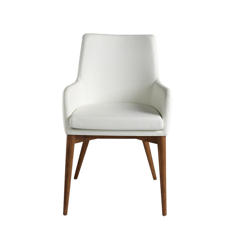Stoel bekleed met kunstleer met walnootkleurige houten structuur