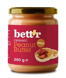 Organic crunchy peanut butter in a 250g jar. Made from roasted peanuts with no added sugar or salt.