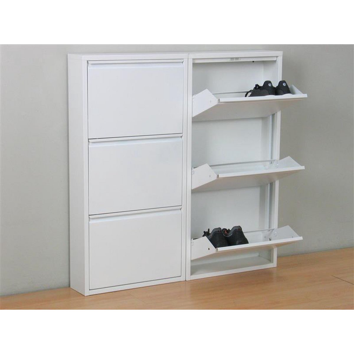 Naturn Living Meuble à chaussures en métal 6 portes - lot de 2 | 108 x 103 x 17 cm | Meuble à chaussures fonctionnel et compact pour un rangement élégant de votre collection de chaussures | Meuble à chaussures | Blanc mat
