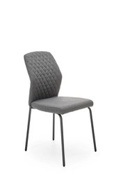  Gray upholstered dining chair with quilted backrest, curved modern design, metal legs