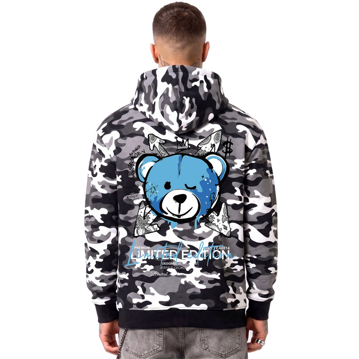 Militär-Teddybär-Hoodie Schwarz/Blau