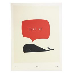 A black whale-shaped illustration with a red speech bubble saying "Love me" against a light background.
