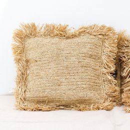 Raffia pillow cover with fringes 50cm