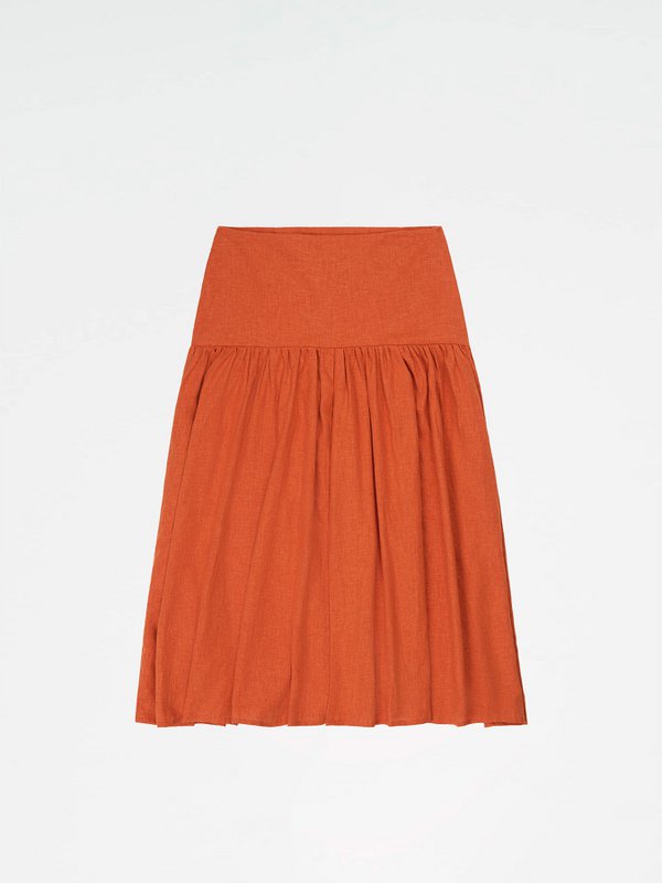 Leo terracotta linned midi-nederdel