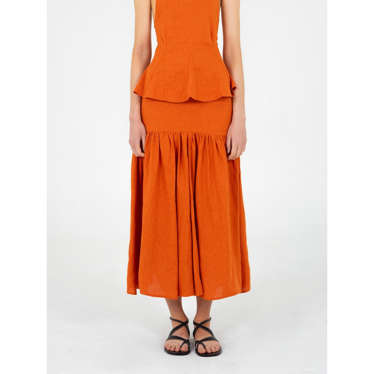 Leo terracotta linned midi-nederdel
