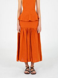 Leo terracotta linned midi-nederdel