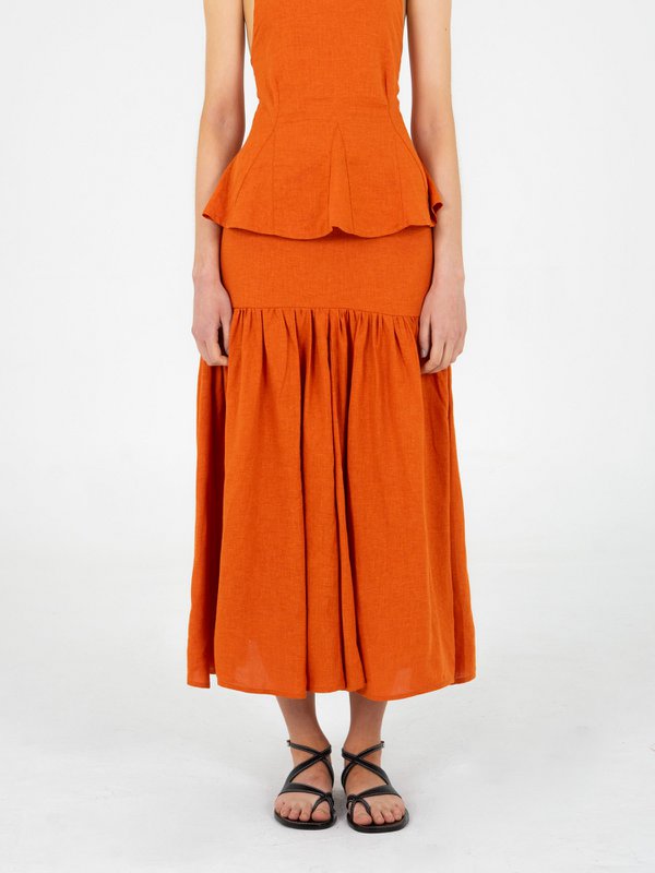 Leo terracotta linned midi-nederdel