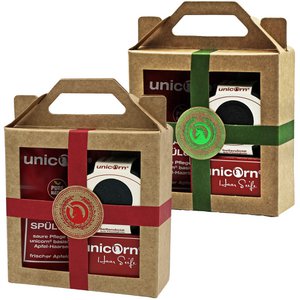 Geschenk-Set mini-Apfel Haarseife 16g, sauer Spülung 10ml, Seifendose klein samtschwarz