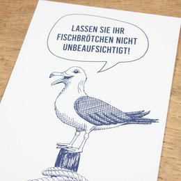 Maritime postcard "Fischbrötchen - Möwe" made of recycled paper