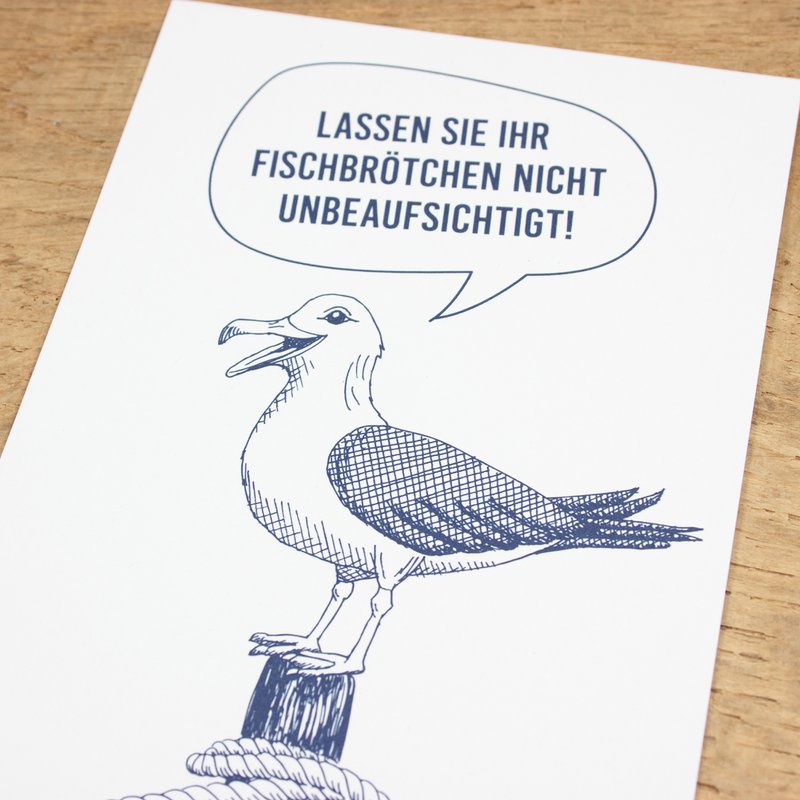 Maritime postcard "Fischbrötchen - Möwe" made of recycled paper