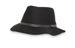  Felt fedora hat with UPF50+ sun protection, available in burgundy and black colors.